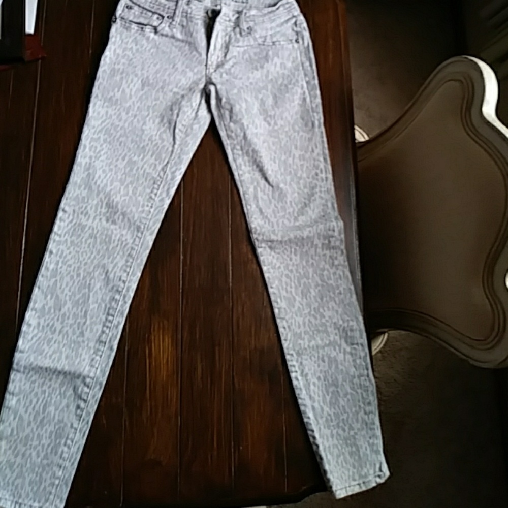 Denim leopard print pants